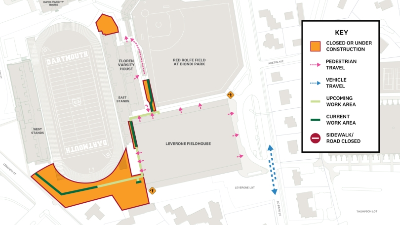 Construction Map of Floren and Leverone on Dartmouth campus