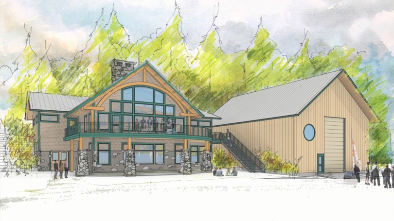 The rendering of the new boat house and boat barn at the sailing facility 